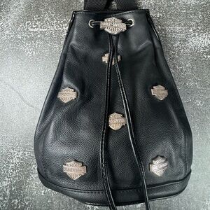 Vintage Harley-Davidson Black Leather Bag with Silver Logo